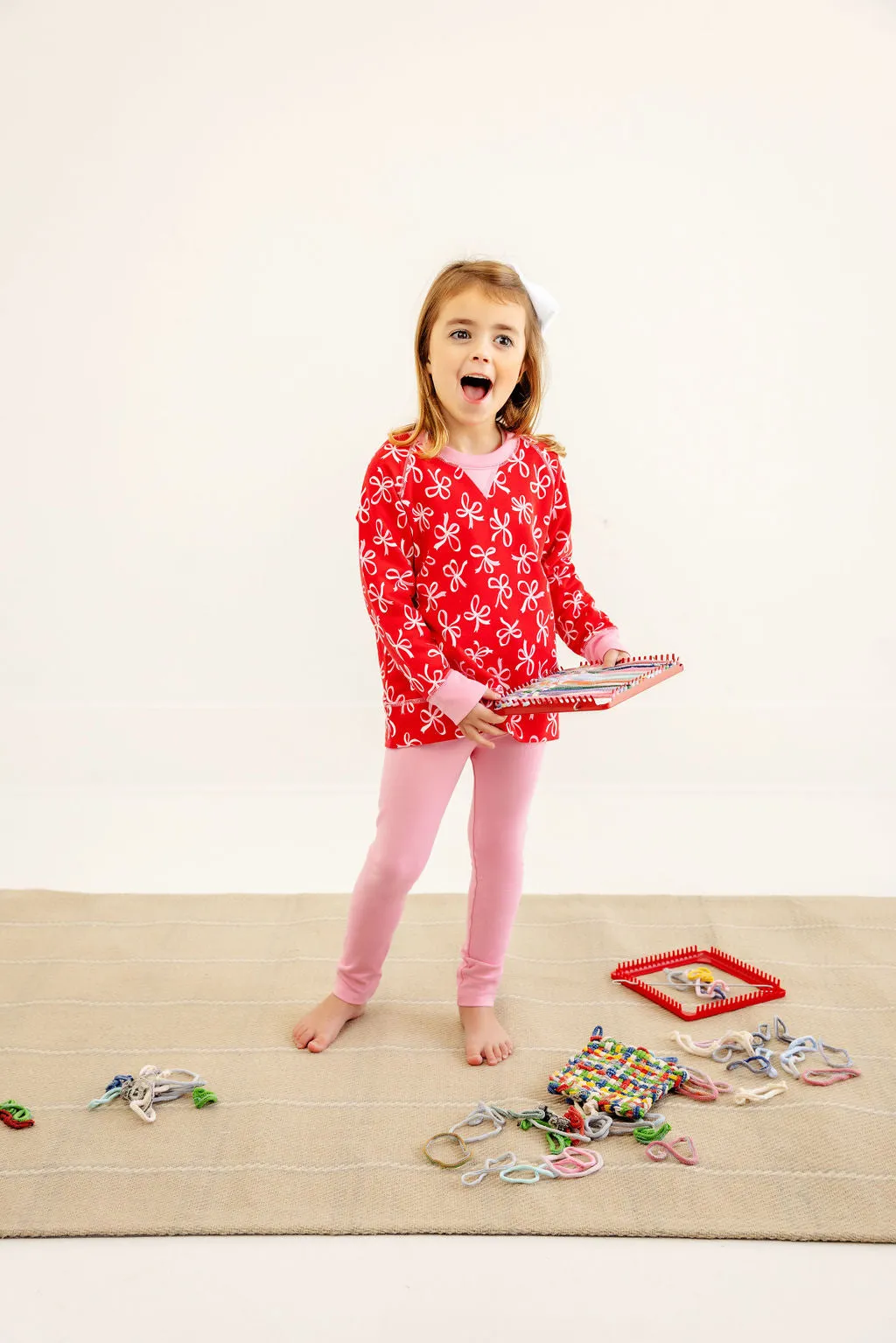 Cassidy Comfy Crewneck - Bustling Bows with Hamptons Hot Pink