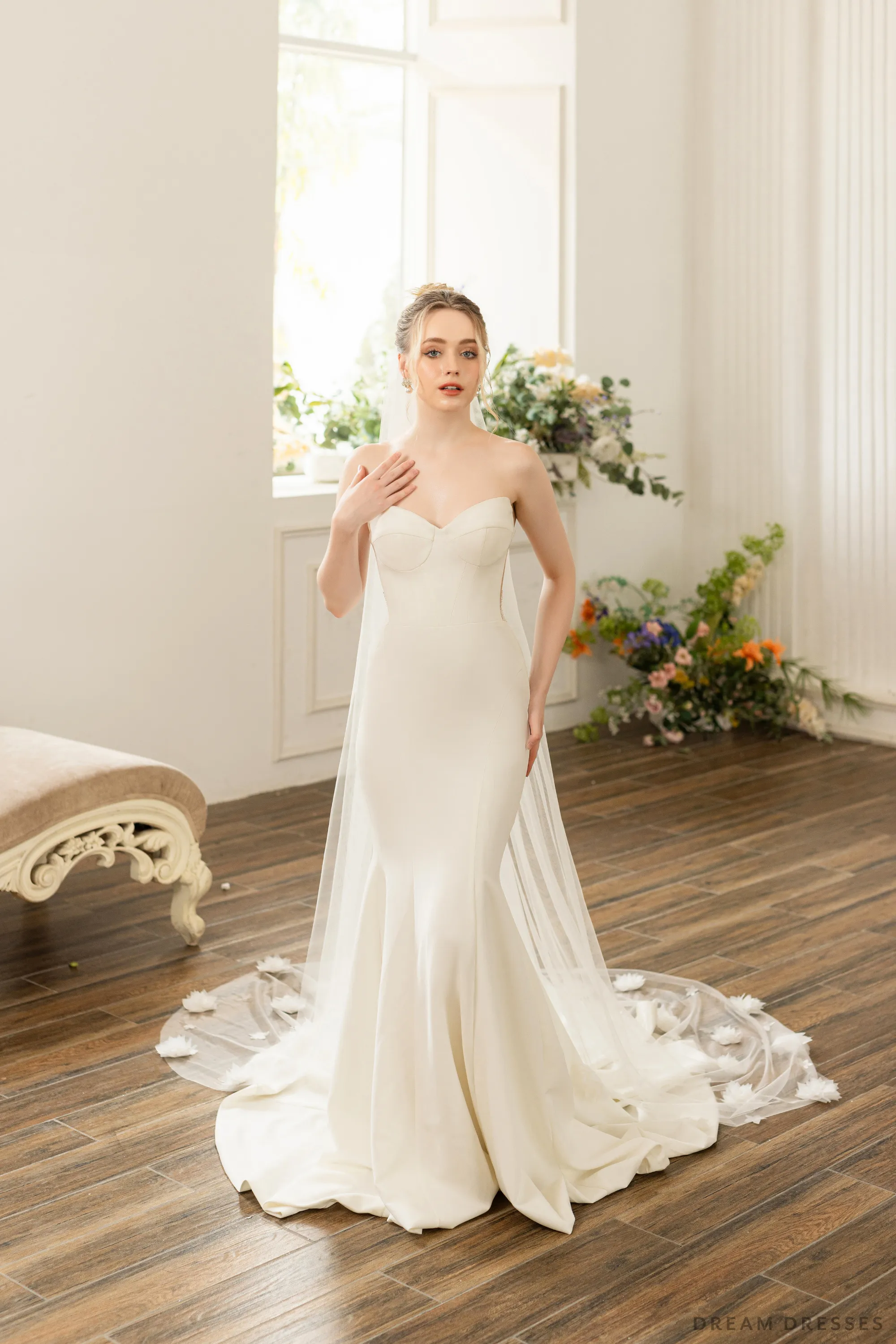 Cathedral Bridal Veil With 3D Flowers (#AMIE)