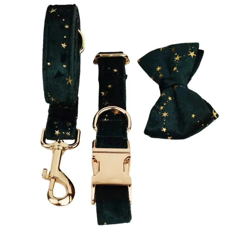 Celestial Elegance: Personalized Bow Collar, Leash