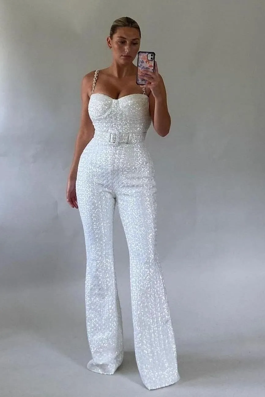 Chain Belt Sequin jumpsuit