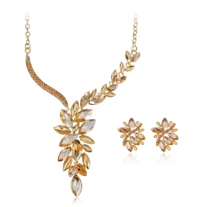 Champagne Crystal & Cubic Zirconia 18K Gold-Plated Botany Cluster Station Necklace Set