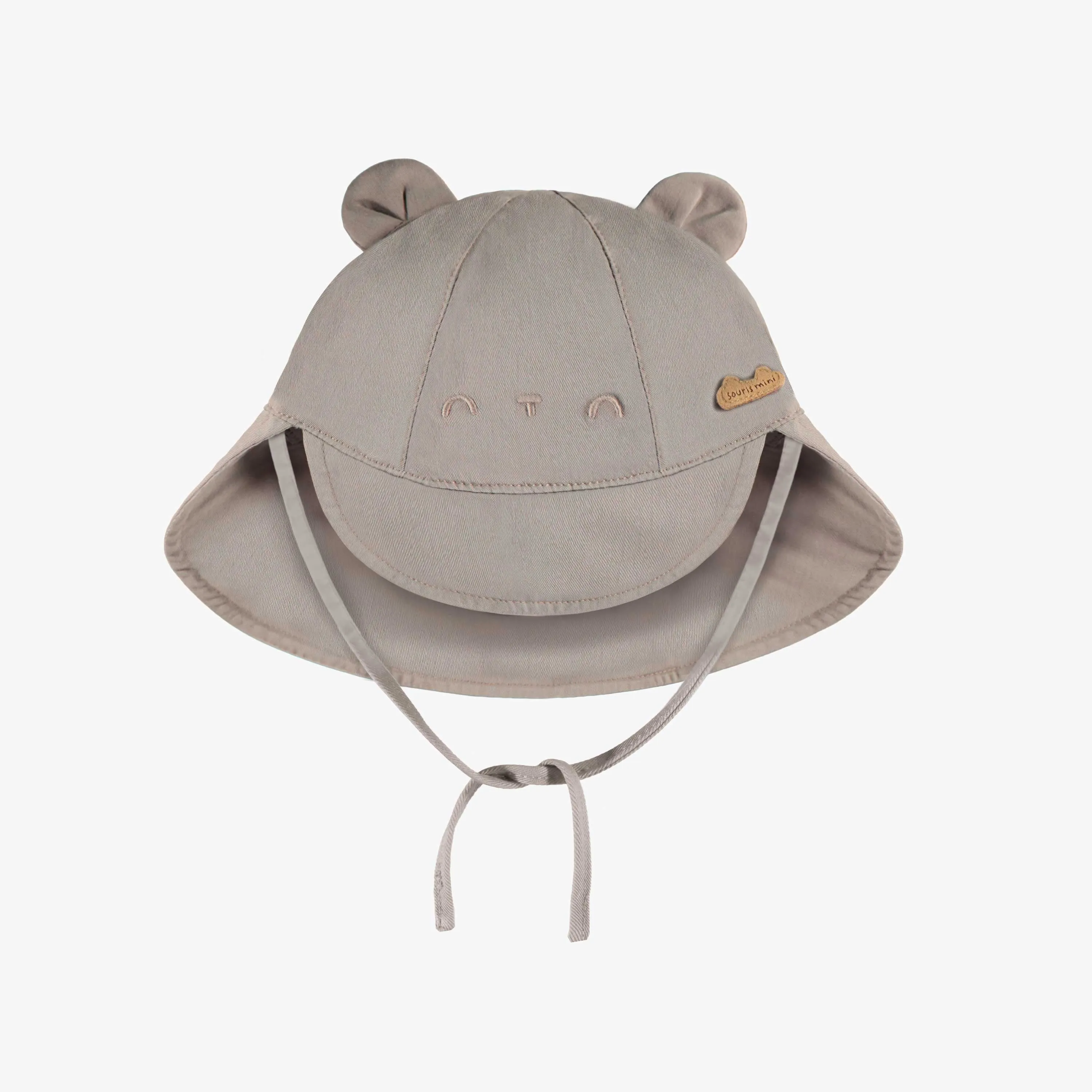 Chapeau cloche beige en twill lyocell avec oreilles, bébé || Beige cloche hat with ears in twill lyocell, baby