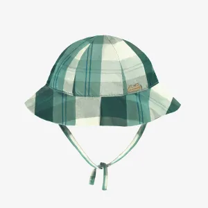 Chapeau cloche vert et turquoise à carreaux, bébé || Green and turquoise cloche hat in plaid, baby