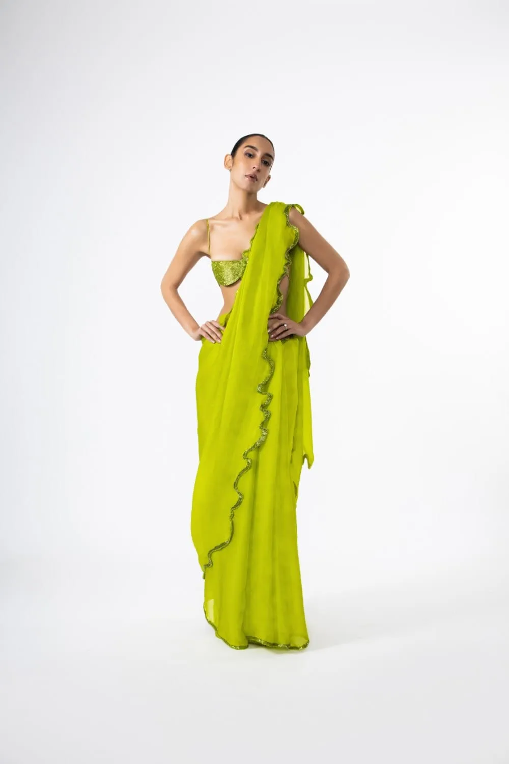 CHARTREUSE THOUSAND CRESCENTS SAREE