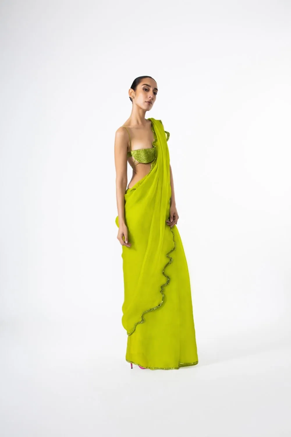 CHARTREUSE THOUSAND CRESCENTS SAREE
