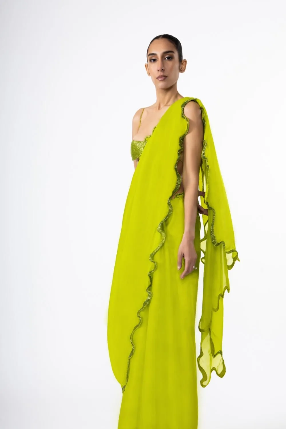 CHARTREUSE THOUSAND CRESCENTS SAREE