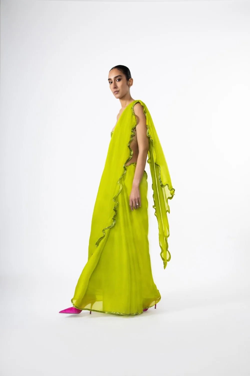 CHARTREUSE THOUSAND CRESCENTS SAREE