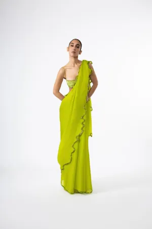 CHARTREUSE THOUSAND CRESCENTS SAREE