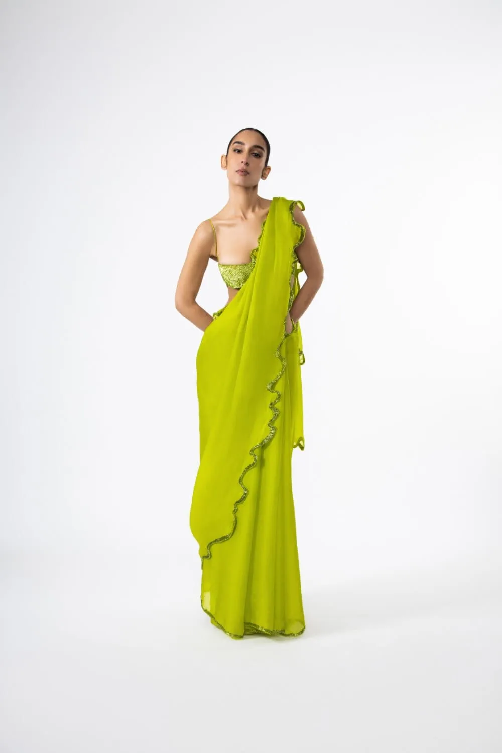 CHARTREUSE THOUSAND CRESCENTS SAREE