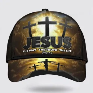 Christianartbag Hat, Personalized Name Classic Cap with Jesus Way Truth Life Cross Design, Personalized Hat, Christian Hat, CABHAT05141223.