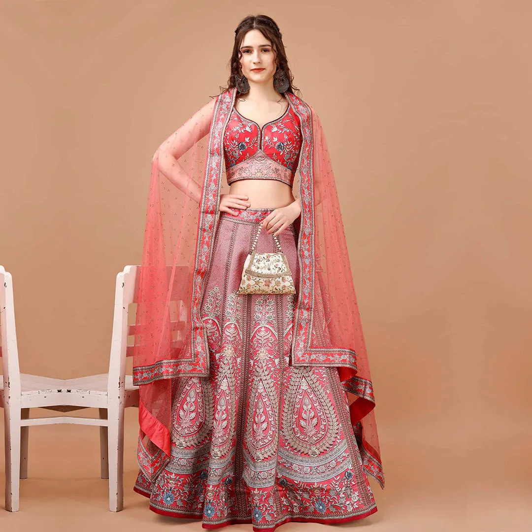 Classic Red Brocade Lehenga Set