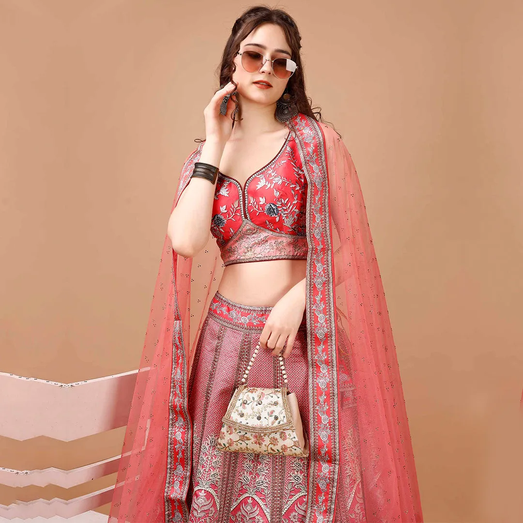 Classic Red Brocade Lehenga Set