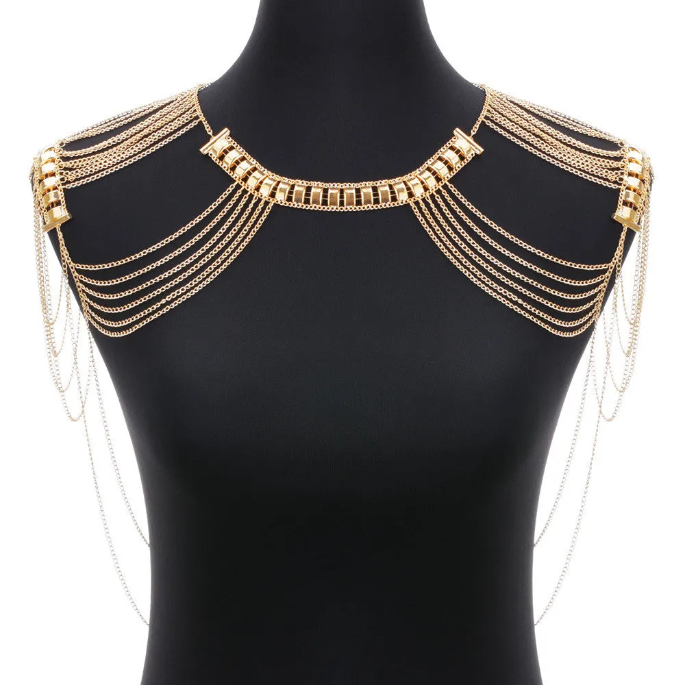 Classic Style Jewelry Statement Necklace Body Chain Shoulder Chain Fashion Alloy Multilayer Tssel Necklace For Women