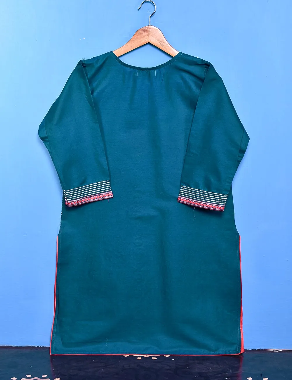 Cotton Embroidered Stitched Kurti - Foliole (TS-033A-Turquoise)