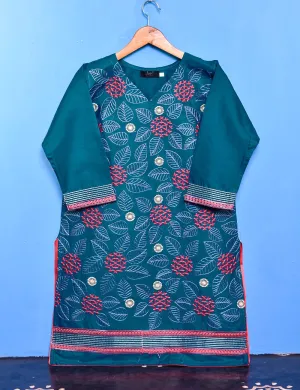 Cotton Embroidered Stitched Kurti - Foliole (TS-033A-Turquoise)