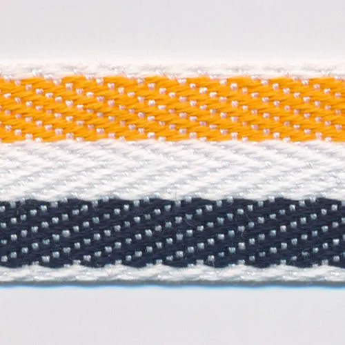 Cotton Stripe Herringbone Ribbon #09 Mandarin Orange & Off White & Night Blue