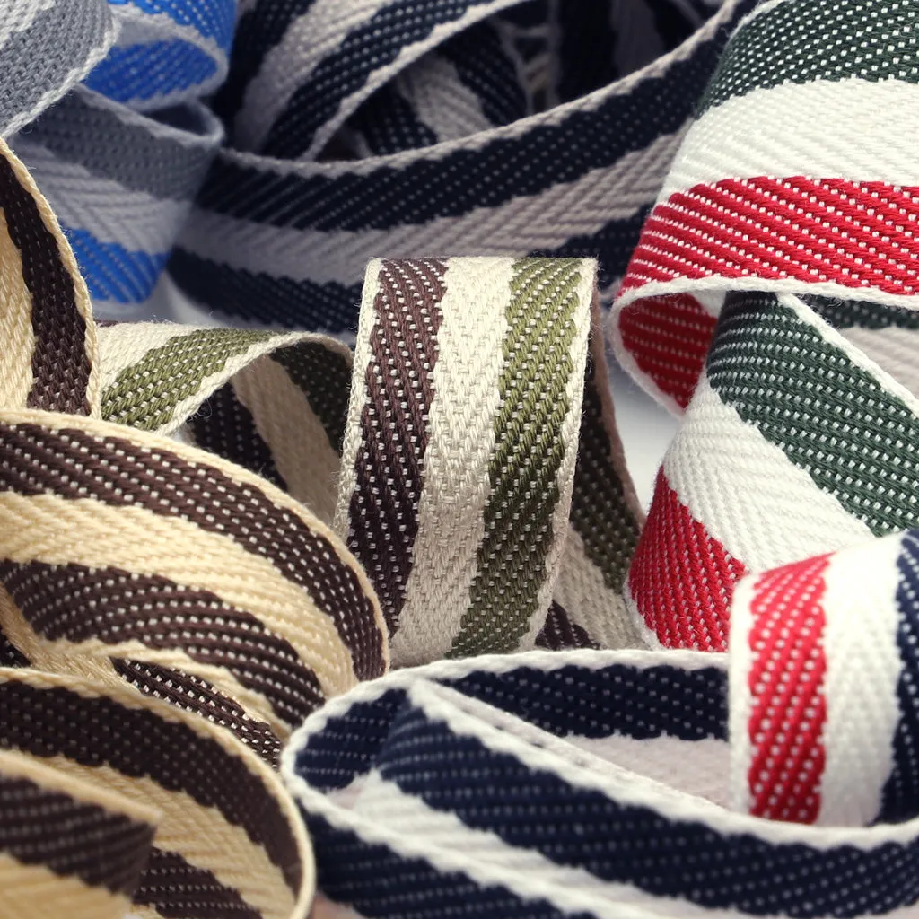 Cotton Stripe Herringbone Ribbon #10 Black & Gray & Black