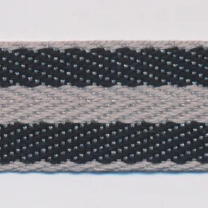 Cotton Stripe Herringbone Ribbon #10 Black & Gray & Black