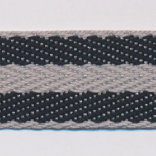 Cotton Stripe Herringbone Ribbon #10 Black & Gray & Black