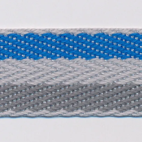 Cotton Stripe Herringbone Ribbon #50 Cobalt Blue & Silver & Charcoal