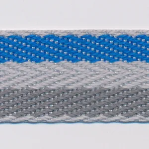 Cotton Stripe Herringbone Ribbon #50 Cobalt Blue & Silver & Charcoal