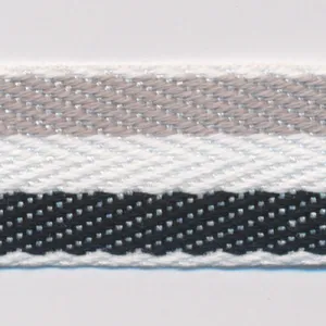 Cotton Stripe Herringbone Ribbon #54 Gray & Off White & Black