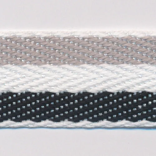 Cotton Stripe Herringbone Ribbon #54 Gray & Off White & Black