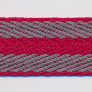 Cotton Stripe Herringbone Ribbon #59 Steel Black & Scarlet & Steel Black