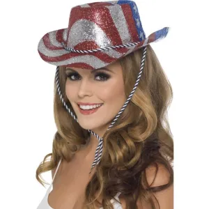 Cowboy Glitter Hat, Red, Silver and Blue