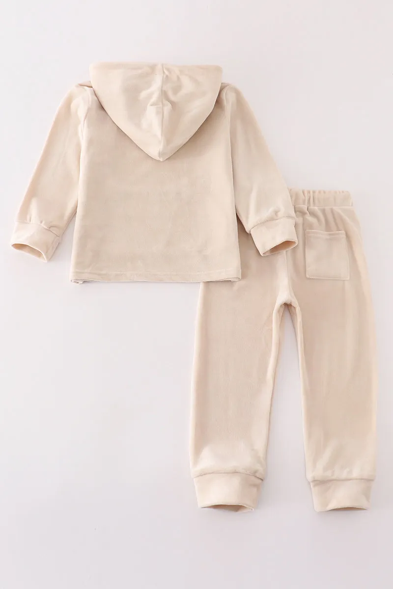Cream Velvet Boy Hoodie Set