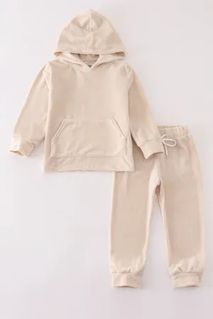 Cream Velvet Boy Hoodie Set