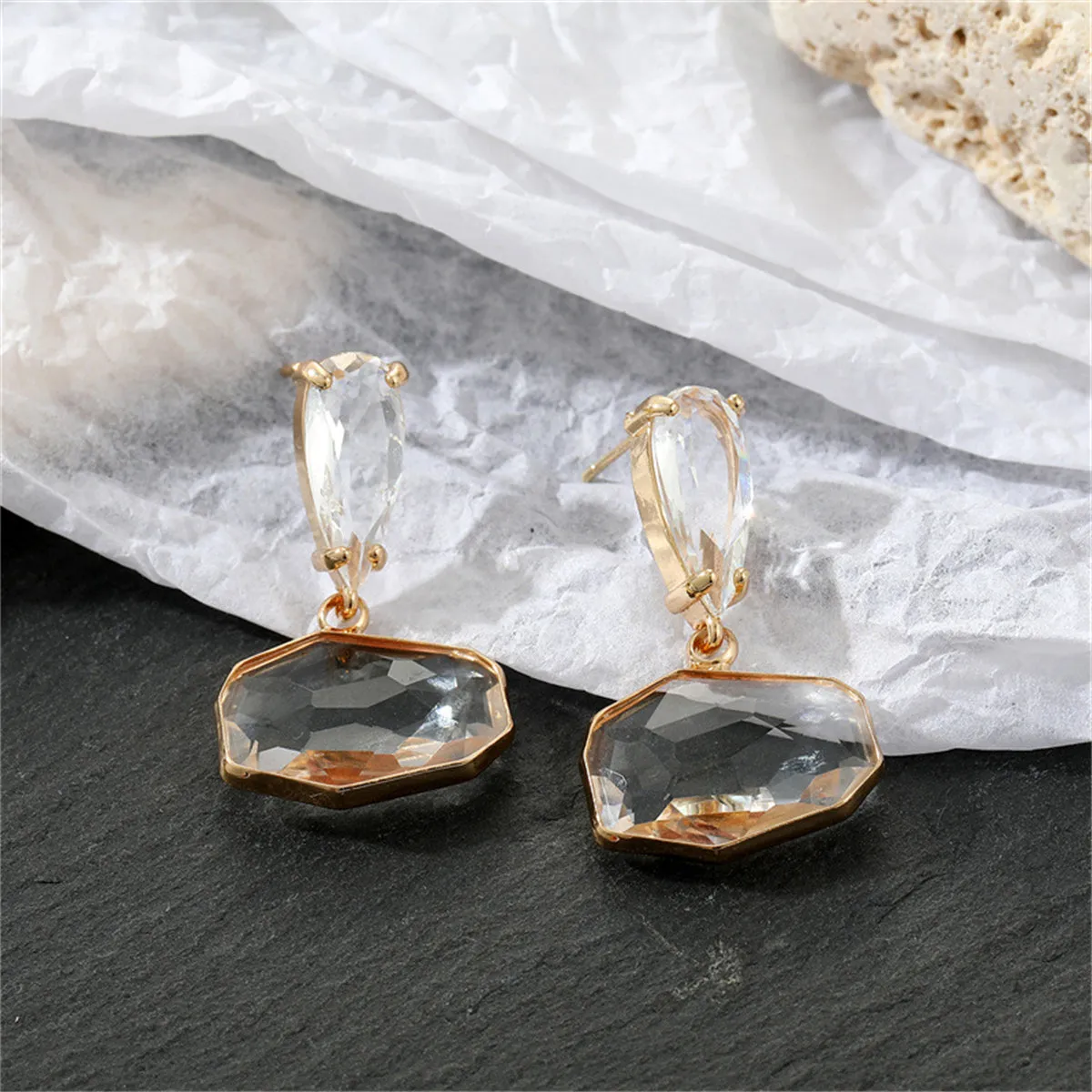 Crystal & 18K Gold-Plated Abstract & Pear-Cut Drop Earrings