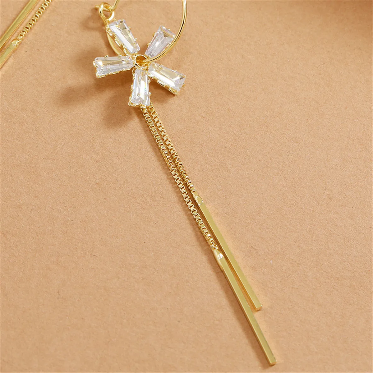 Crystal & 18K Gold-Plated Flower Bar Tassel Drop Earrings