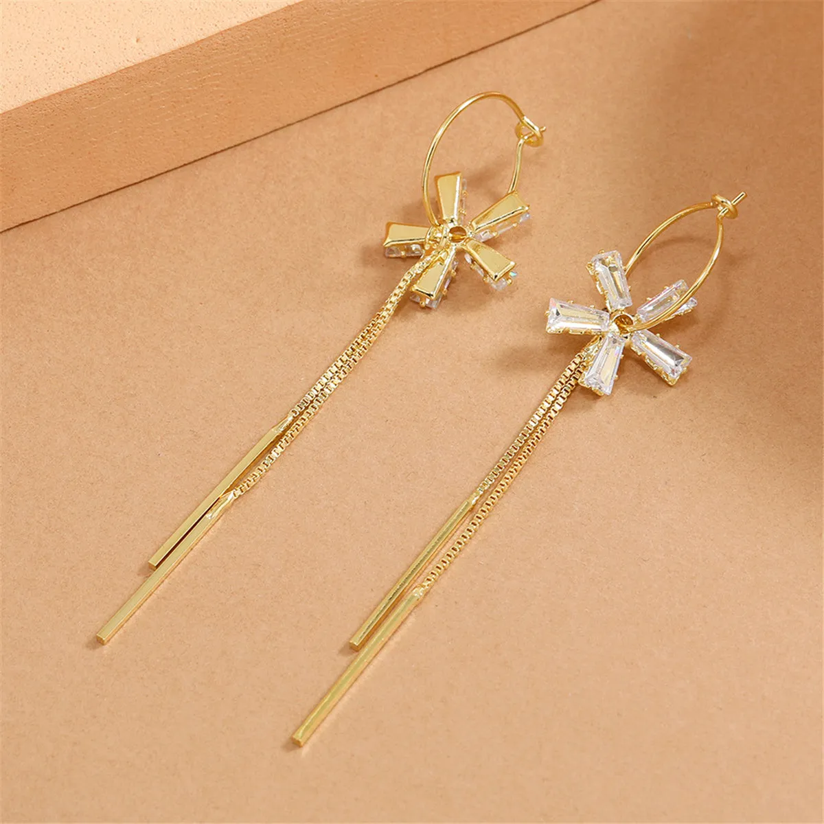Crystal & 18K Gold-Plated Flower Bar Tassel Drop Earrings