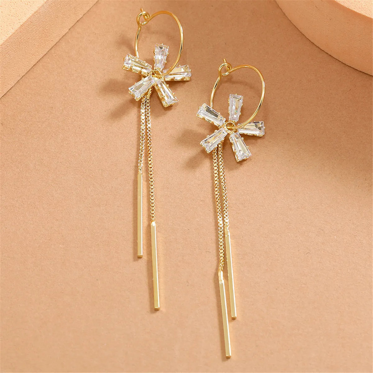 Crystal & 18K Gold-Plated Flower Bar Tassel Drop Earrings