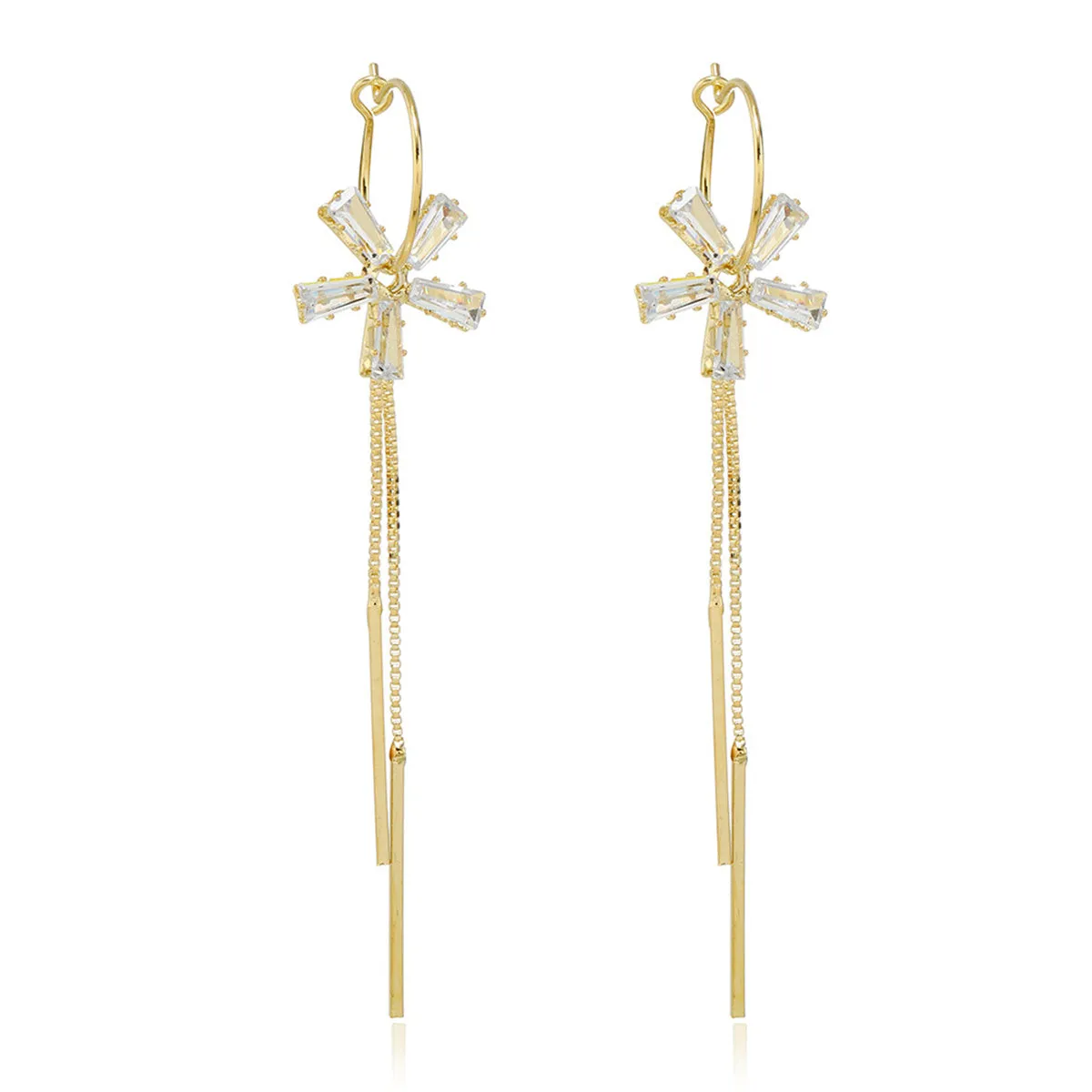 Crystal & 18K Gold-Plated Flower Bar Tassel Drop Earrings