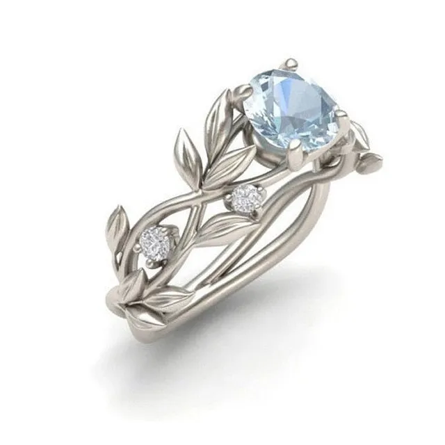 Crystal Silver Color Vine Leaf Design Ring