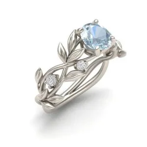 Crystal Silver Color Vine Leaf Design Ring