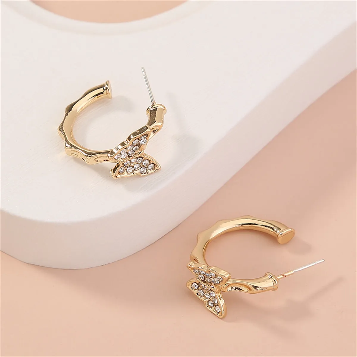 Cubic Zirconia & 18K Gold-Plated Butterfly Huggie Earrings