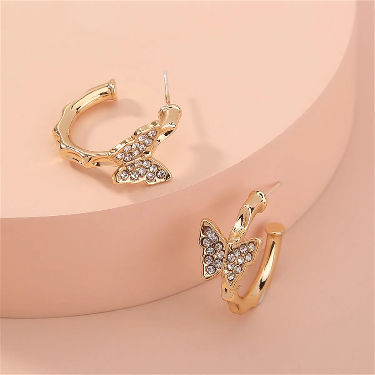 Cubic Zirconia & 18K Gold-Plated Butterfly Huggie Earrings