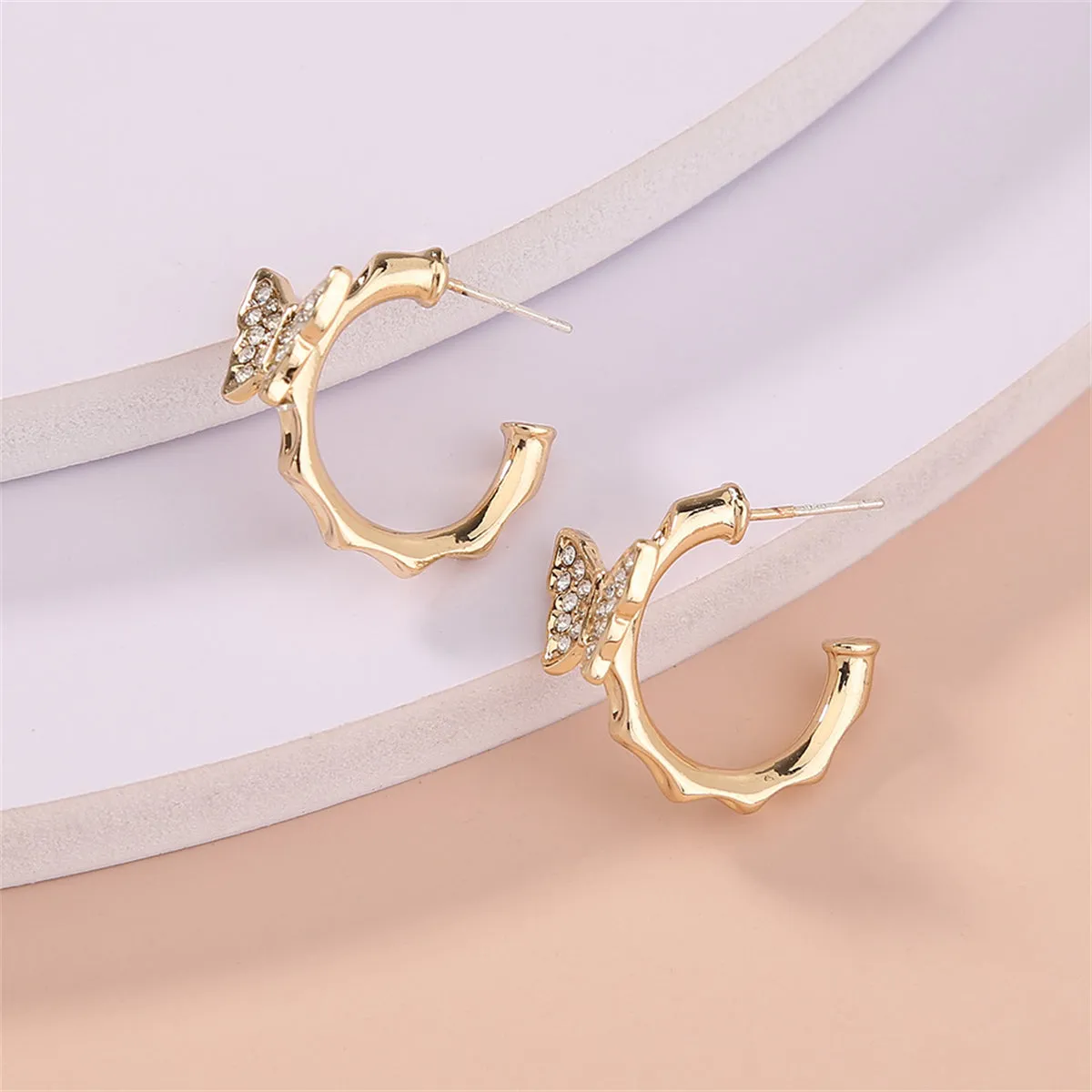Cubic Zirconia & 18K Gold-Plated Butterfly Huggie Earrings