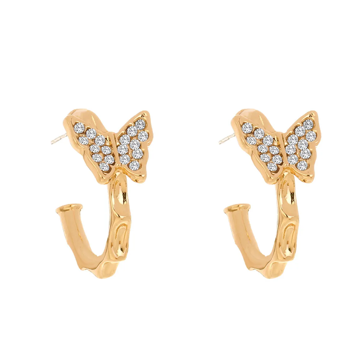Cubic Zirconia & 18K Gold-Plated Butterfly Huggie Earrings