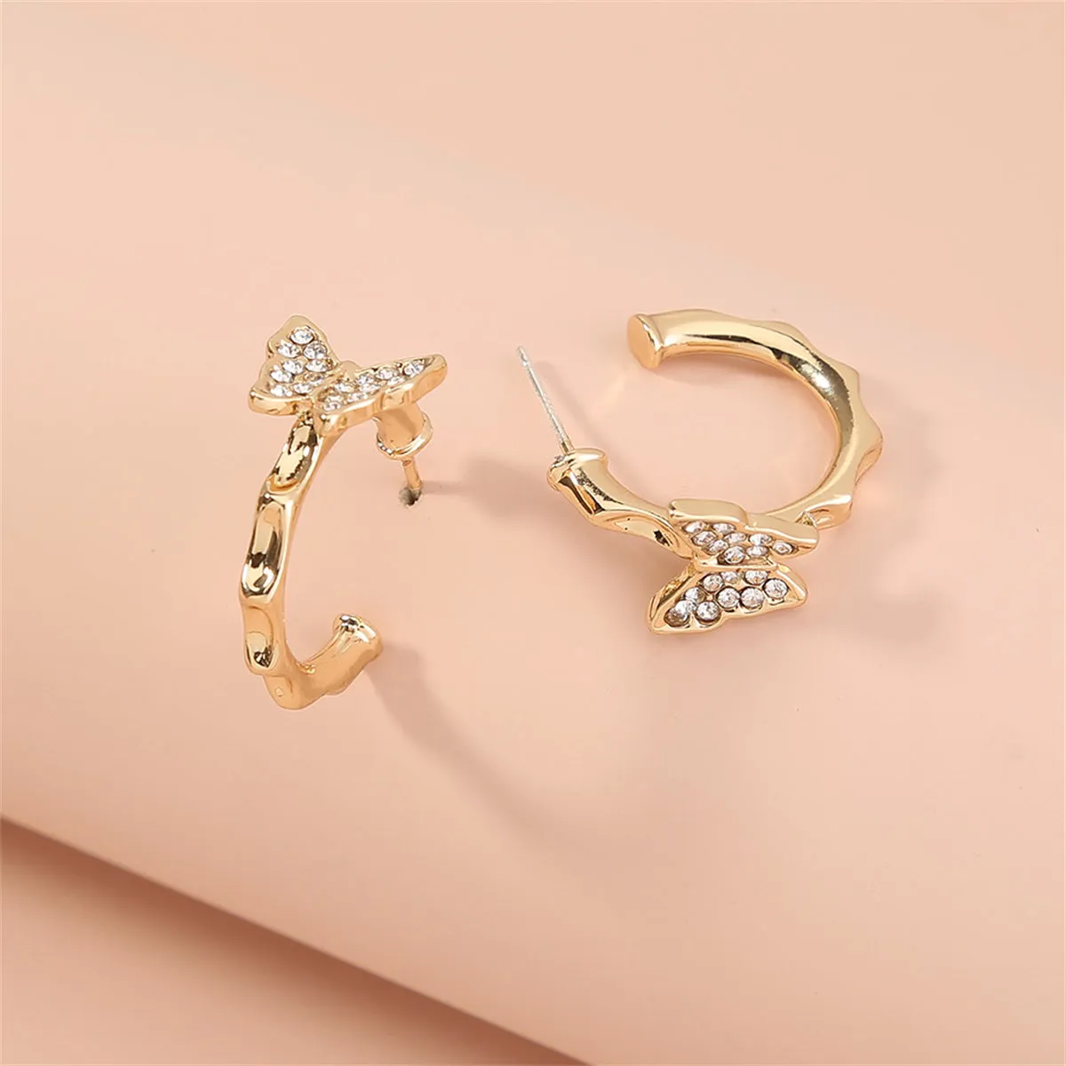Cubic Zirconia & 18K Gold-Plated Butterfly Huggie Earrings