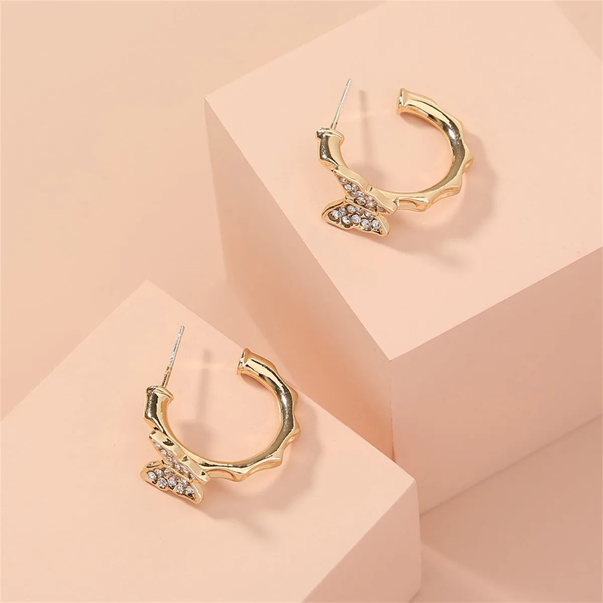 Cubic Zirconia & 18K Gold-Plated Butterfly Huggie Earrings