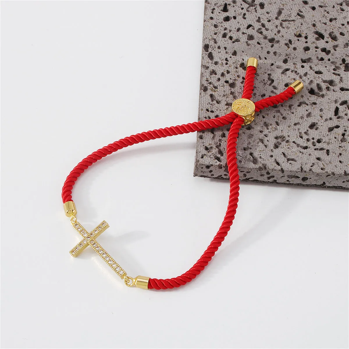 Cubic Zirconia & 18K Gold-Plated Cross Charm Bracelet