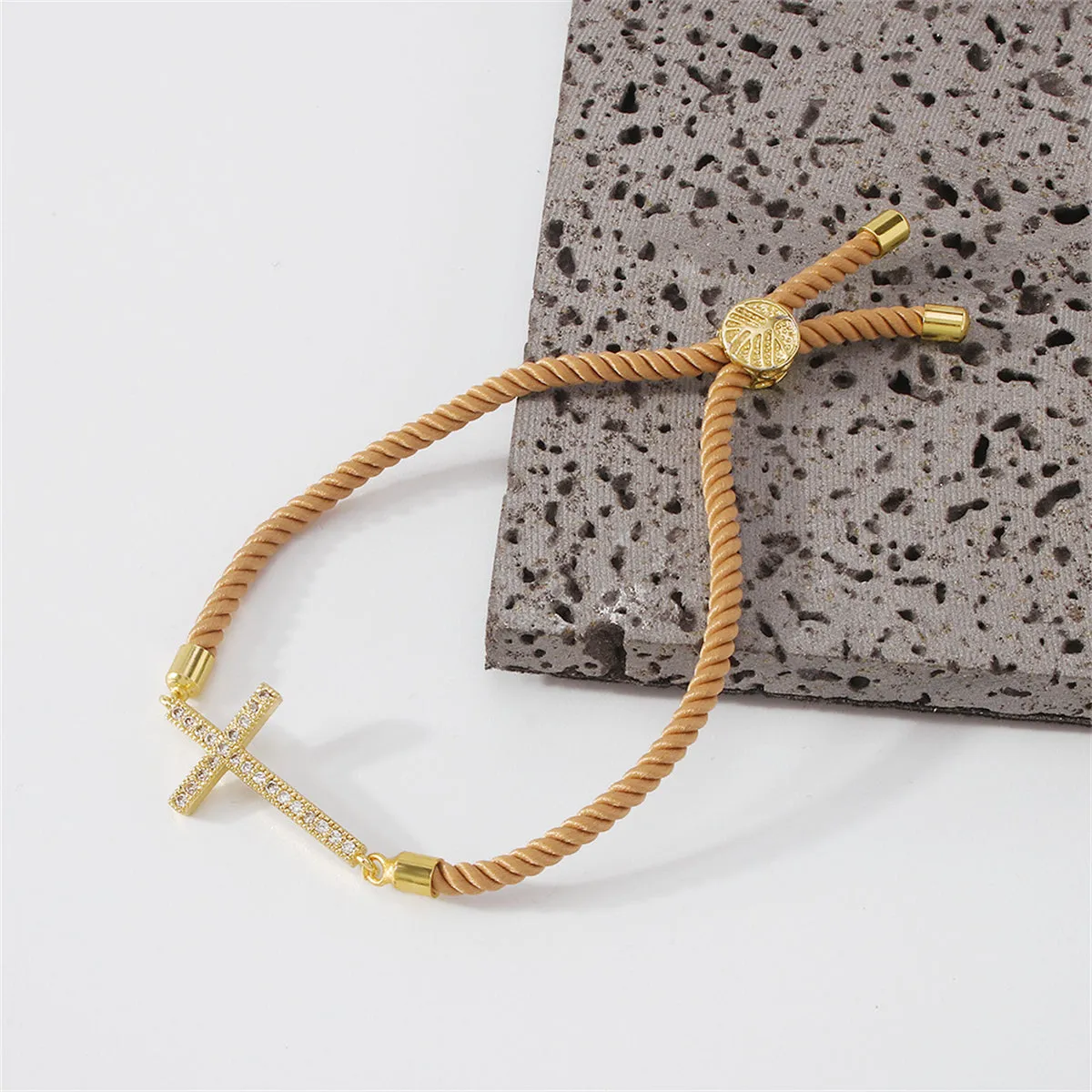 Cubic Zirconia & 18K Gold-Plated Cross Charm Bracelet