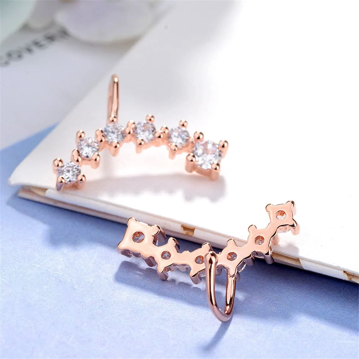Cubic Zirconia & 18K Rose Gold-Plated Ear Climbers
