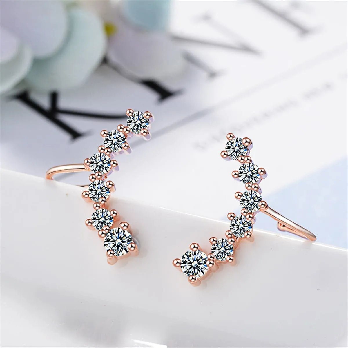 Cubic Zirconia & 18K Rose Gold-Plated Ear Climbers