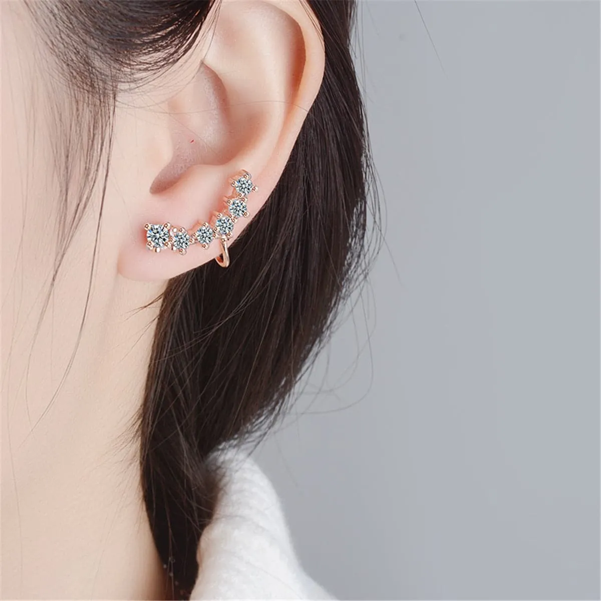 Cubic Zirconia & 18K Rose Gold-Plated Ear Climbers