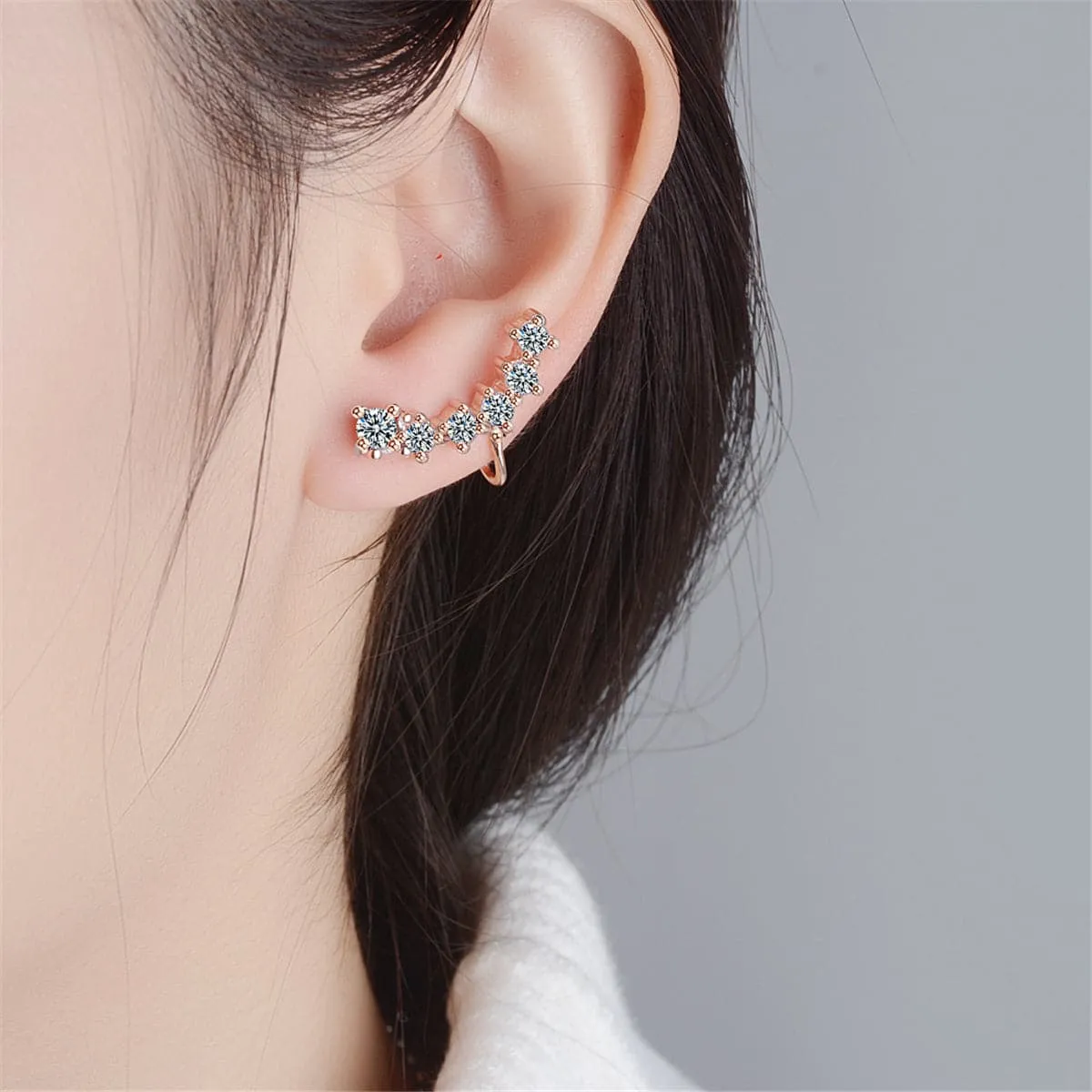 Cubic Zirconia & 18K Rose Gold-Plated Ear Climbers